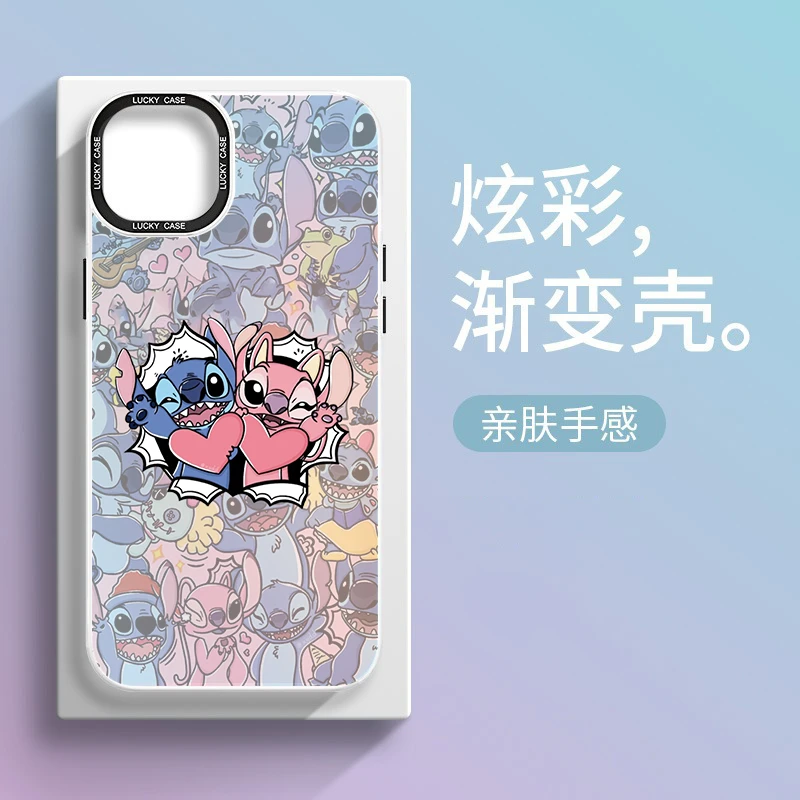 可爱史迪仔2渐变镭射iphone14pro手机壳苹果13promax个性12磨砂