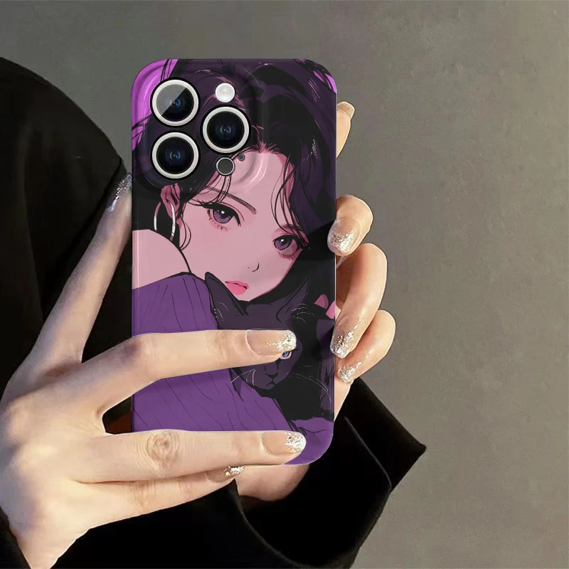 抱猫少女2苹果15手机壳14promax华为OPPO小米VIVO创意手机壳