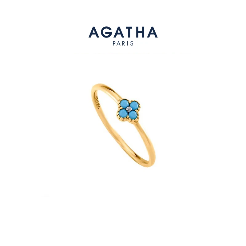 AGATHA 925银合成锆石戒指 四叶花早春浪漫戒指定情男女情侣对戒D