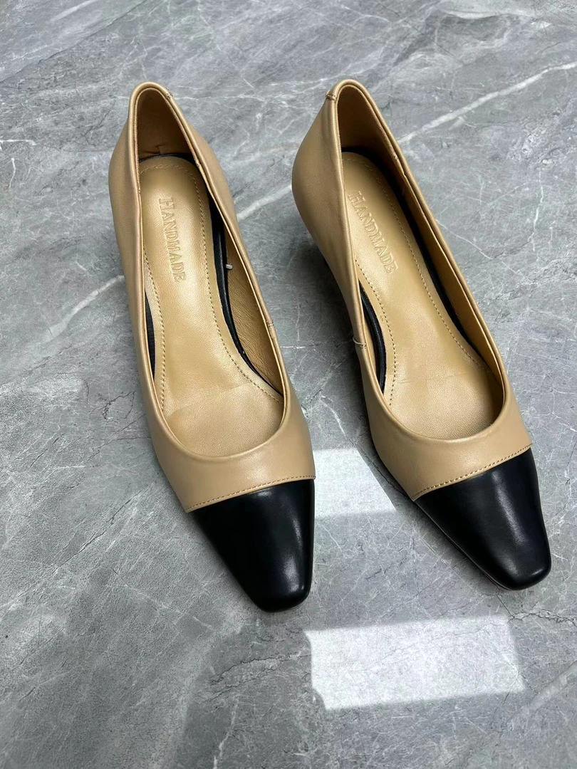 牛M1322杏色气质跟鞋百搭时尚库1