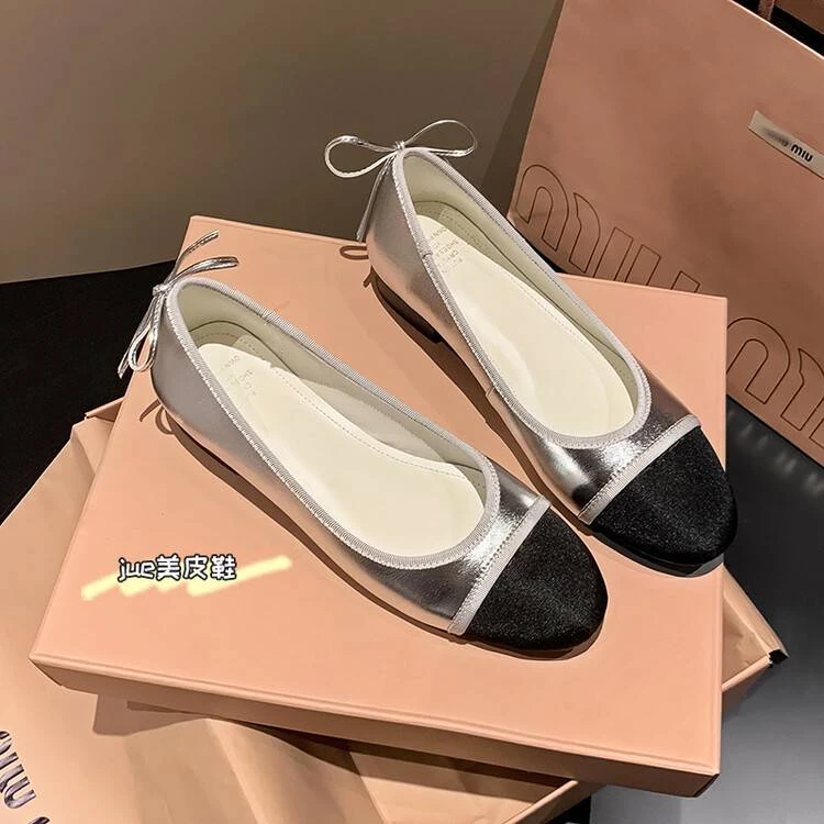 629银色     小众百搭时尚气质夏季秋季设计感 小香风拼色单鞋厅1