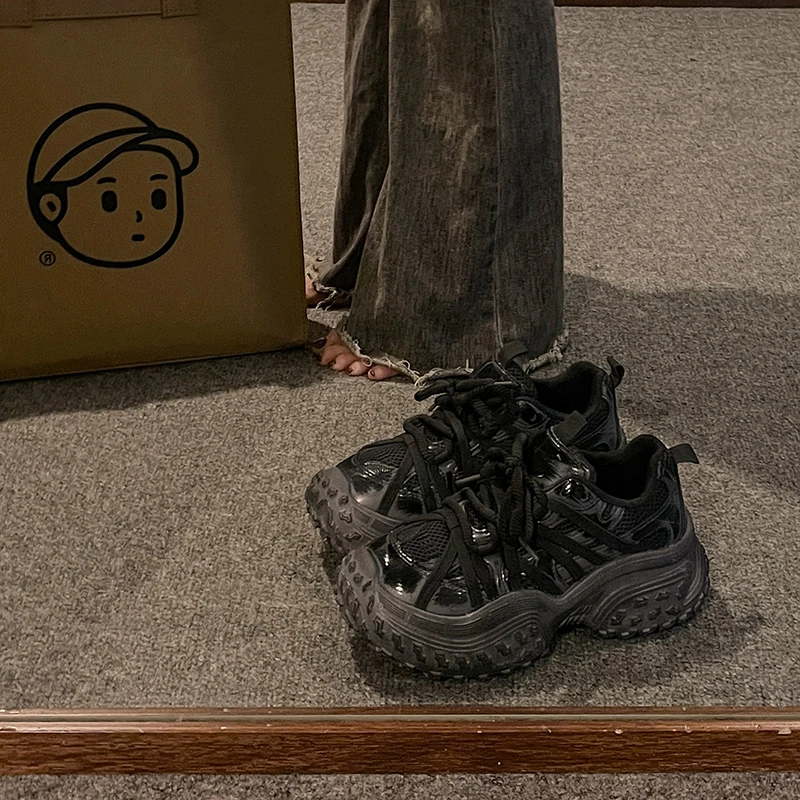 厚底轮胎老爹鞋女2024新款春秋季复古做旧脏脏透气增高运动休闲鞋