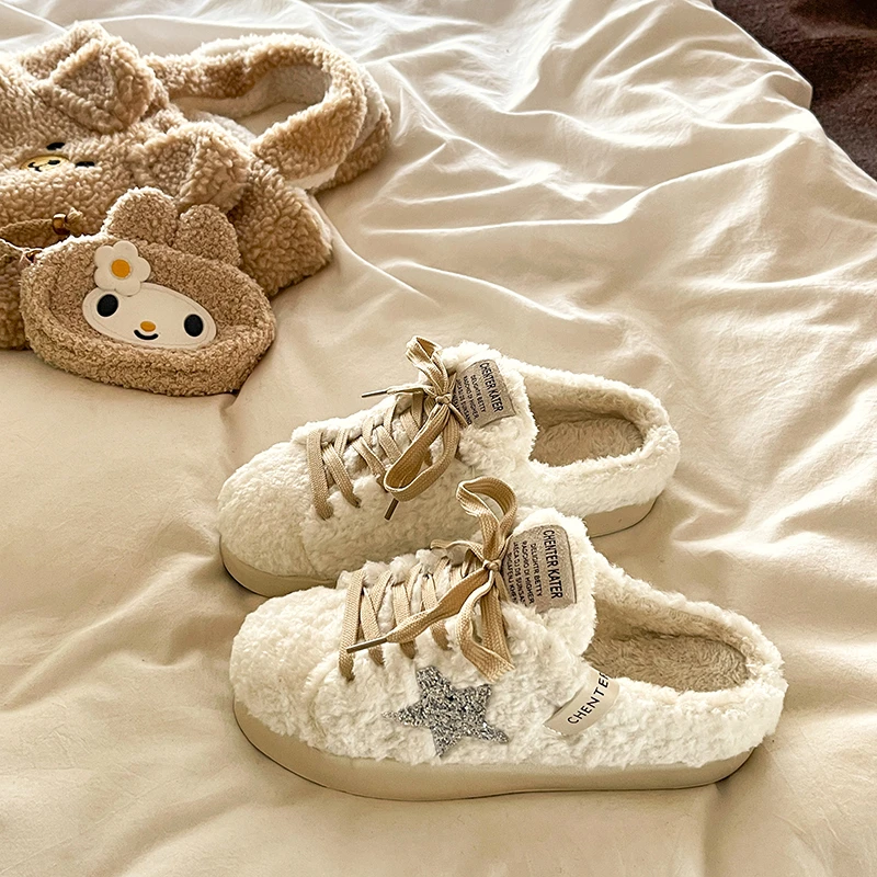 羊羔毛星星鞋女冬季保暖加绒棉鞋厚底百搭平底运动休闲板鞋毛毛鞋