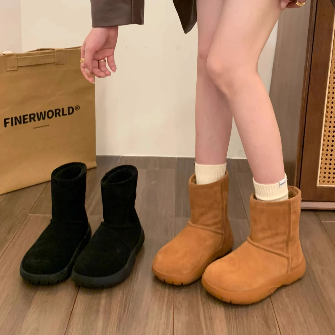 小众厚底雪地靴女鞋2024新款冬季加绒加厚毛毛棉鞋保暖短靴棉靴子