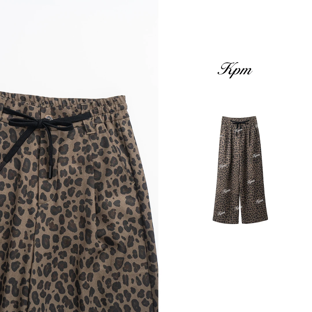 2024新款时尚潮流豹纹满印休闲显瘦抽绳百搭直筒阔腿裤JN6370