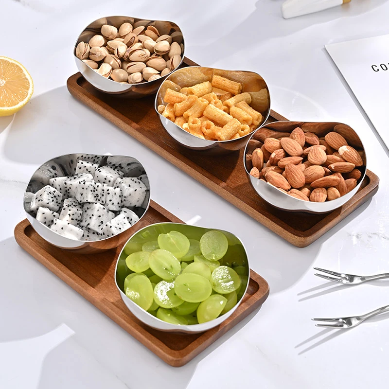 果盘轻奢高颜值304不锈钢水果零食盘客厅茶几糖果盘摆放盘带托盘