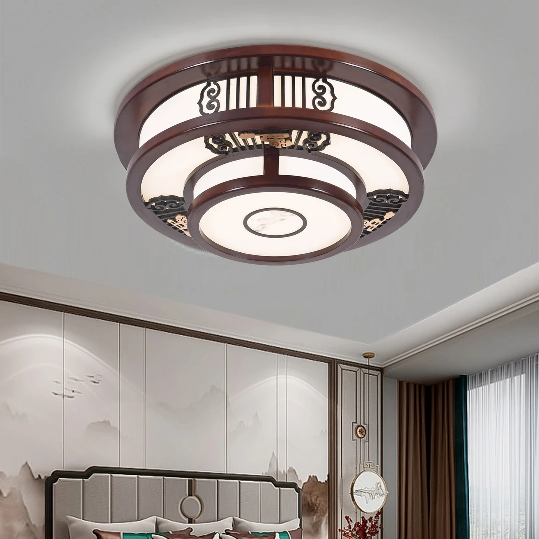 新中式吸顶灯实木客厅灯海棠木长方形餐厅卧室中式灯具中国风