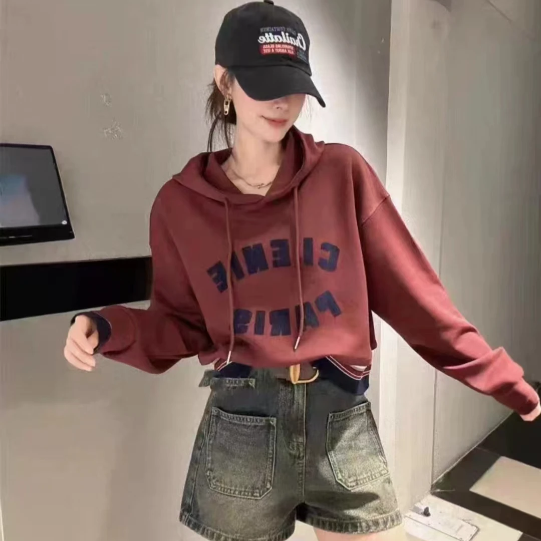 2024秋季新款卫衣女韩版宽松慵懒风oversize显瘦百搭连帽抽绳上衣