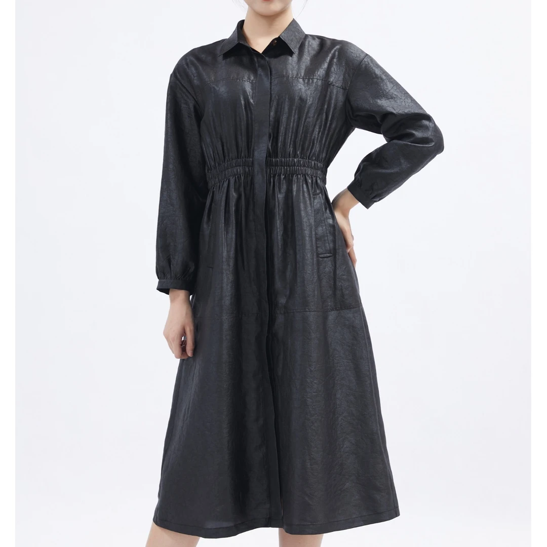 桑蚕丝宽松香云纱高端女装风衣中长款-显瘦收腰