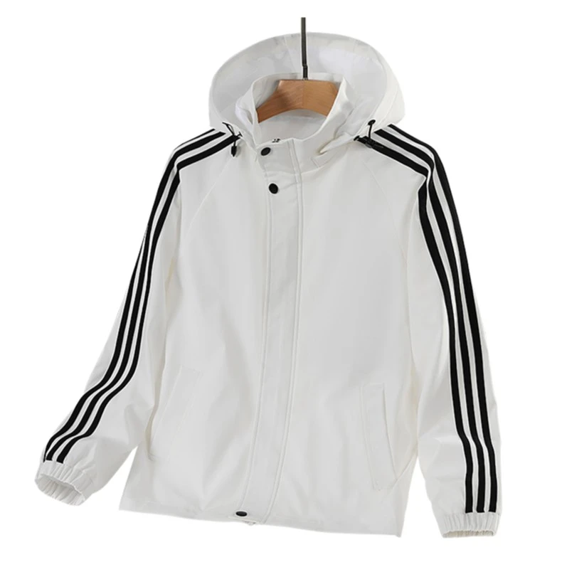 【粉丝专享】春秋季男女同款三条杠夹克运动可拆卸帽防风情侣外套