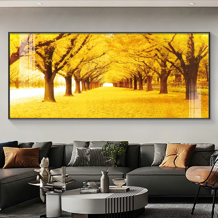 黄金满地客厅挂画现代大气沙发背景墙装饰画黄金大道风景油画壁画