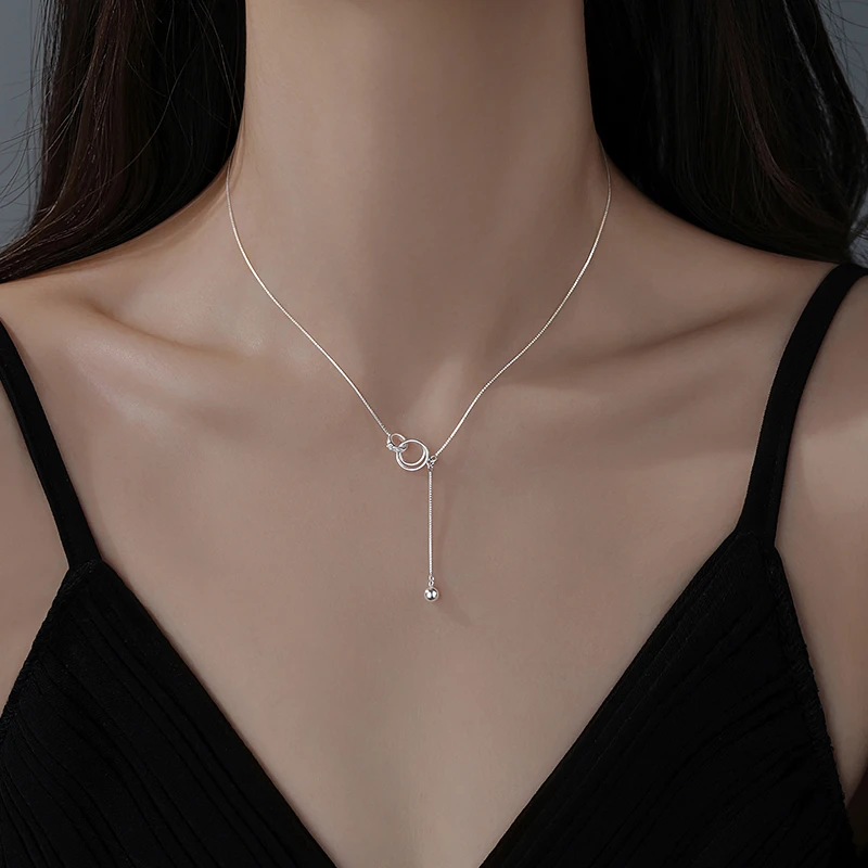 坠链均925银 925纯银圆环项链轻奢2024爆款高级颈链小众锁骨链女