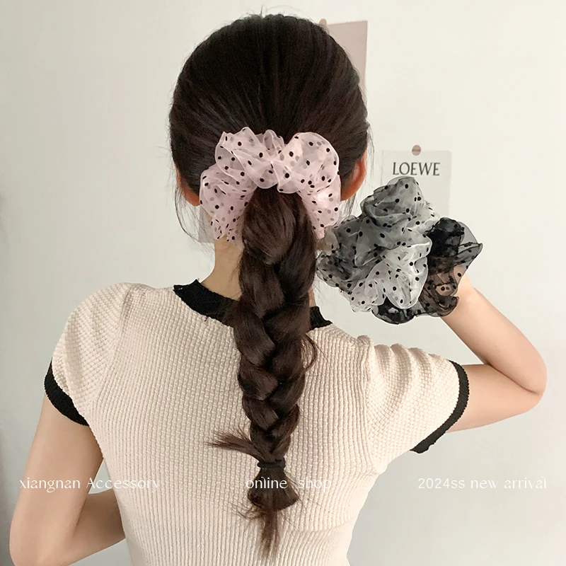 波点大肠发圈发绳高级感头饰新款甜美低马尾发饰女款法式网纱头绳