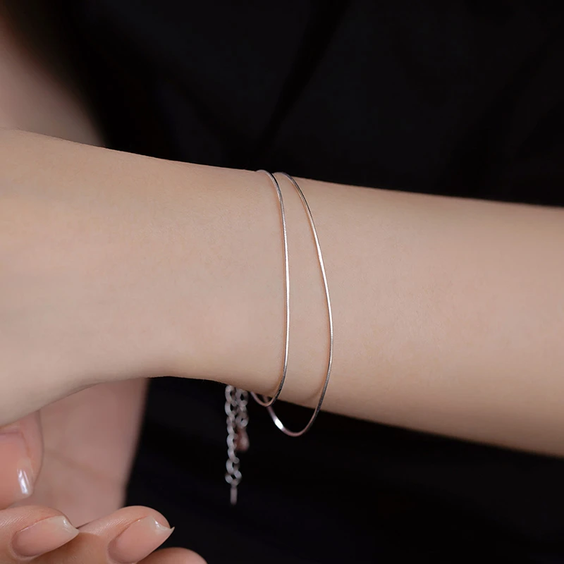 925银手链 925银双层蛇骨手链轻奢气质小众叠戴手饰女冷淡风闺蜜