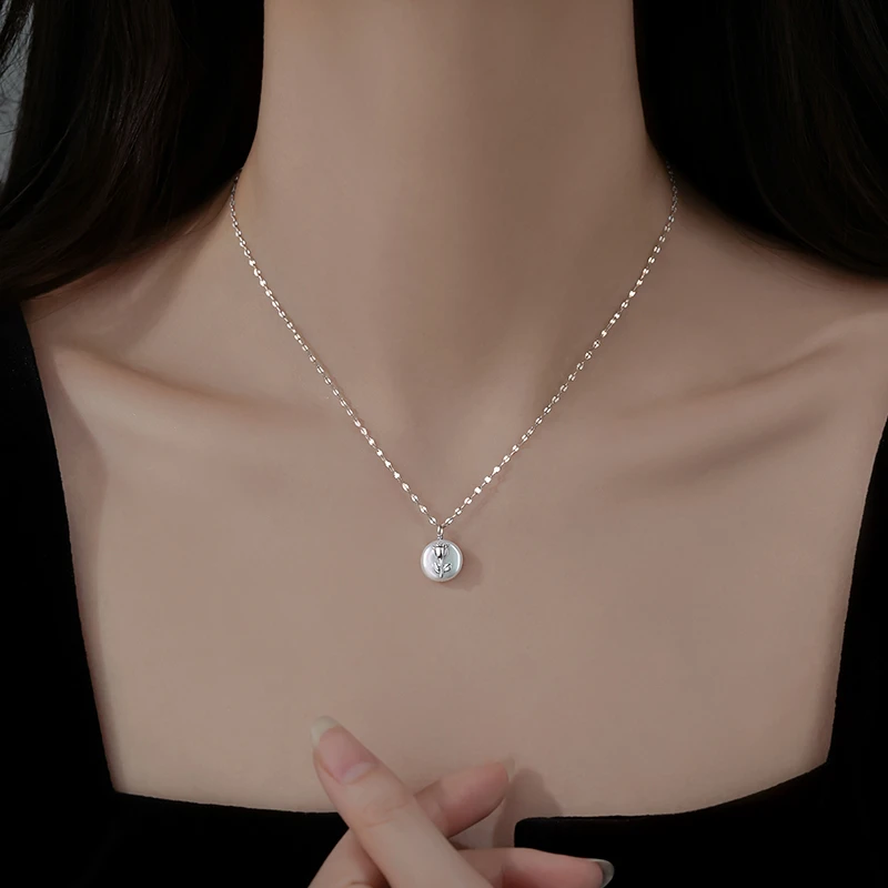 坠链均925银仿珍珠 玫瑰仿珍珠项链轻奢高级感新爆款颈链女锁骨链