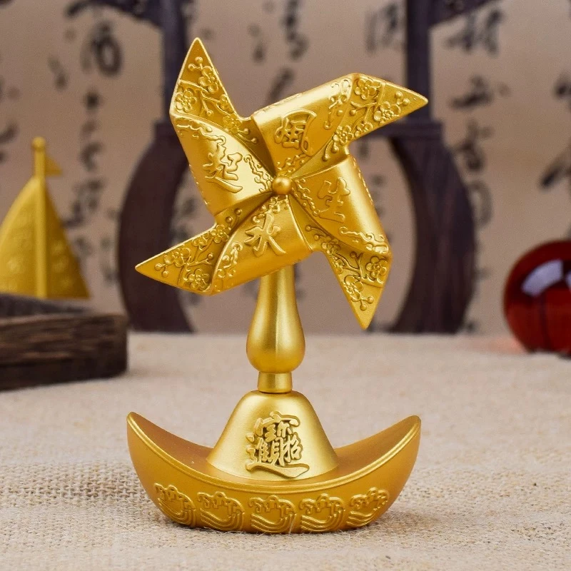 《元宝风车》黄铜桌面车载摆件 公司门店办公室家居装饰品 开业礼物