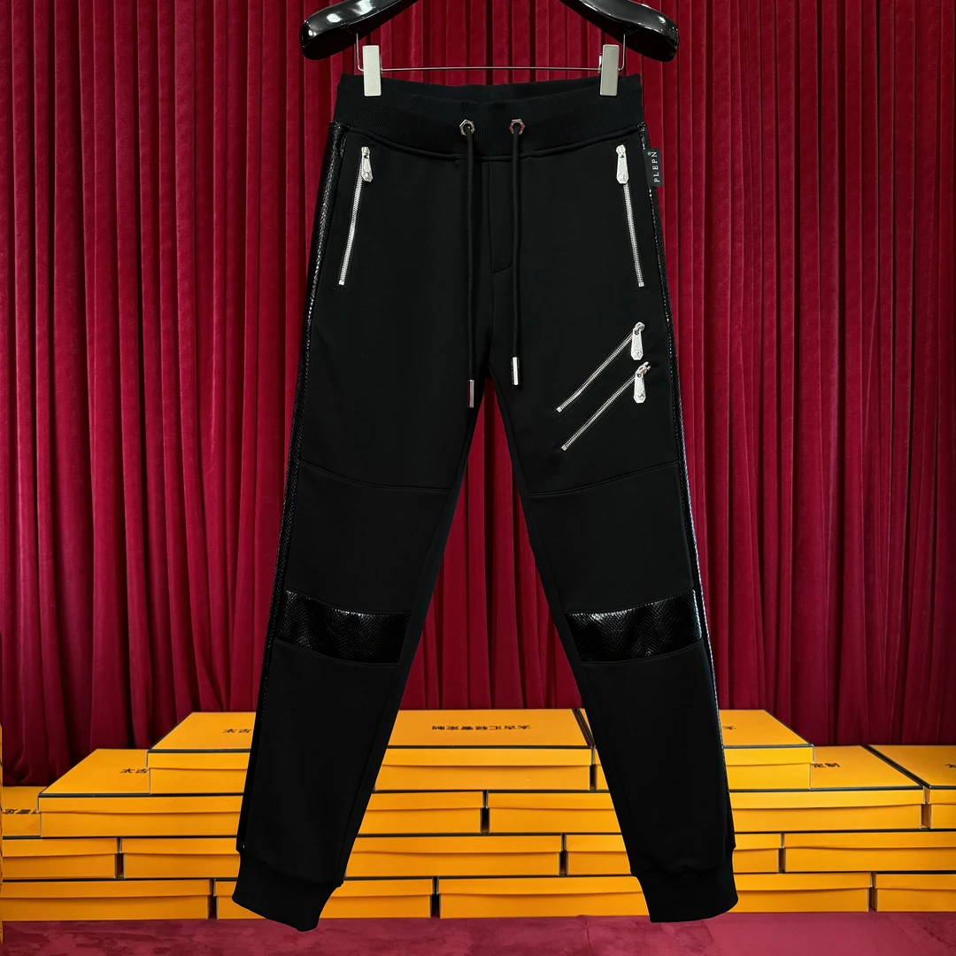 PLIPHPP PLEPN正品2024秋冬新定制拼皮黑色修身高端男士卫裤K5515