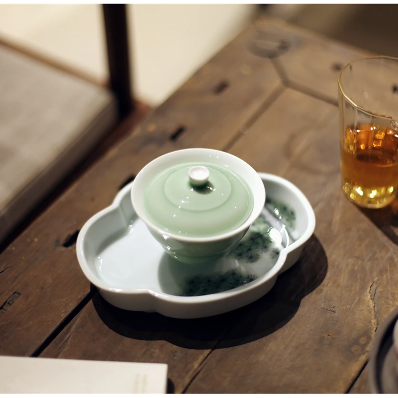 |宋青书院|《豆青》葫芦白瓷盖碗景德镇茶具茶杯无托纳福茶碗仿宋