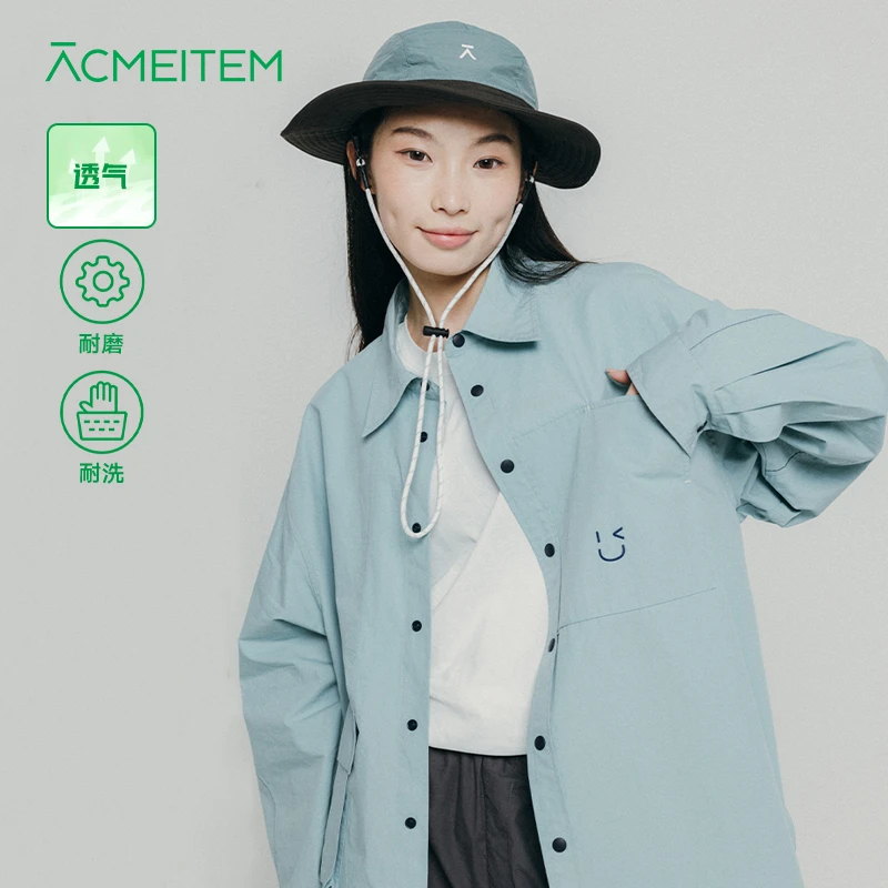 ACMEITEM爱棵米 户外情侣休闲衬衫棉感翻领绣花开衫衬衣上衣男女