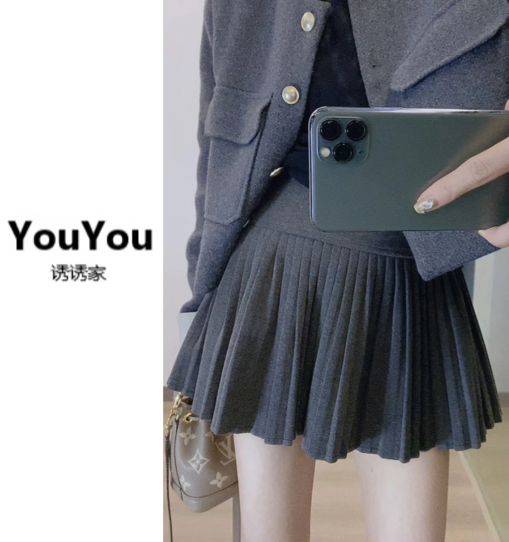 春款气质呢料百褶裙