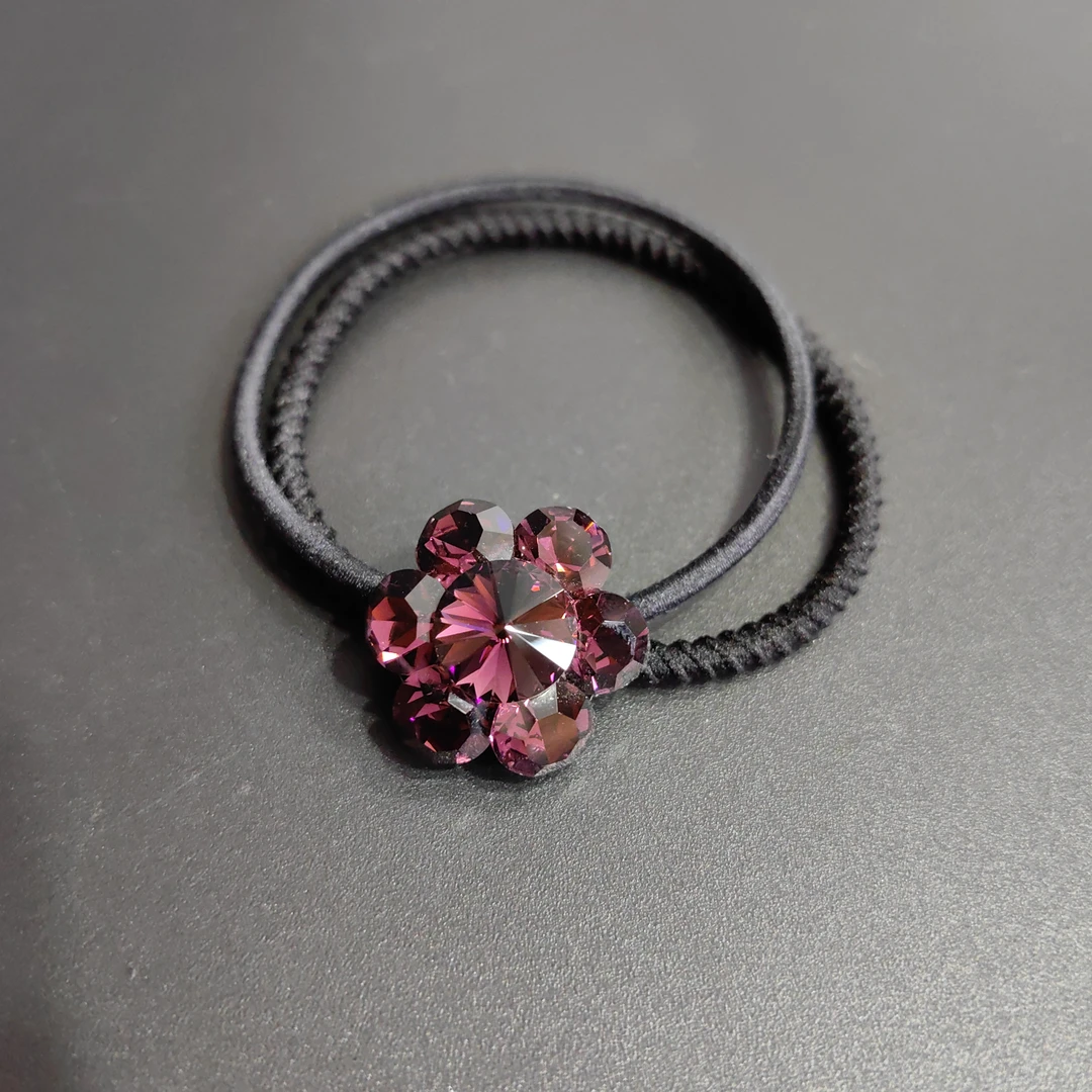 韩国施家水晶六瓣花发绳2024新款简约时尚百搭皮筋高弹力头绳发饰