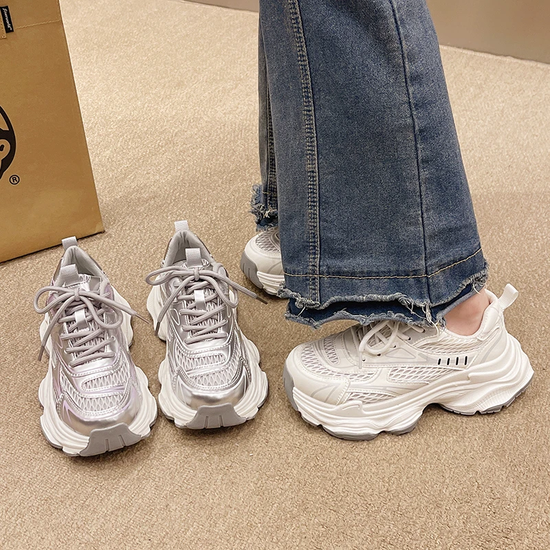 2024夏季新款厚底透气网面老爹鞋韩版显脚小休闲时尚运动炸街鞋