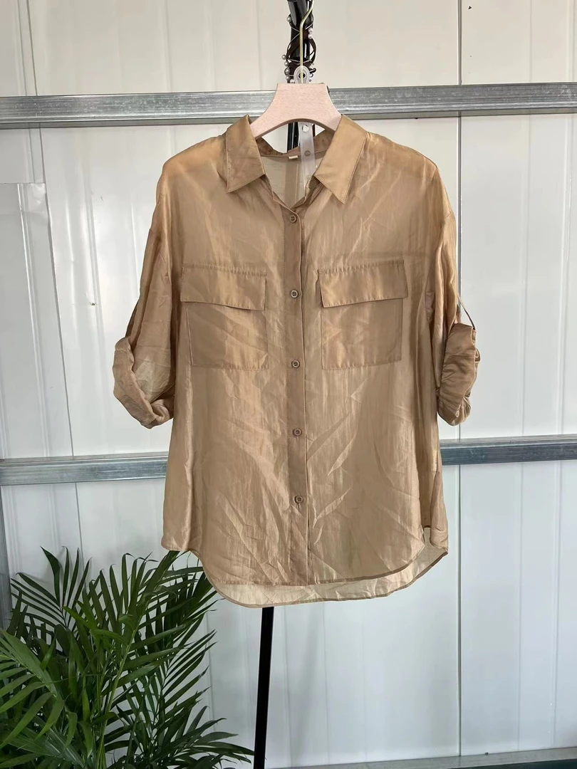 【SY081】设计感双口袋轻上衣女2024夏季新款时尚韩版七分袖衬衣