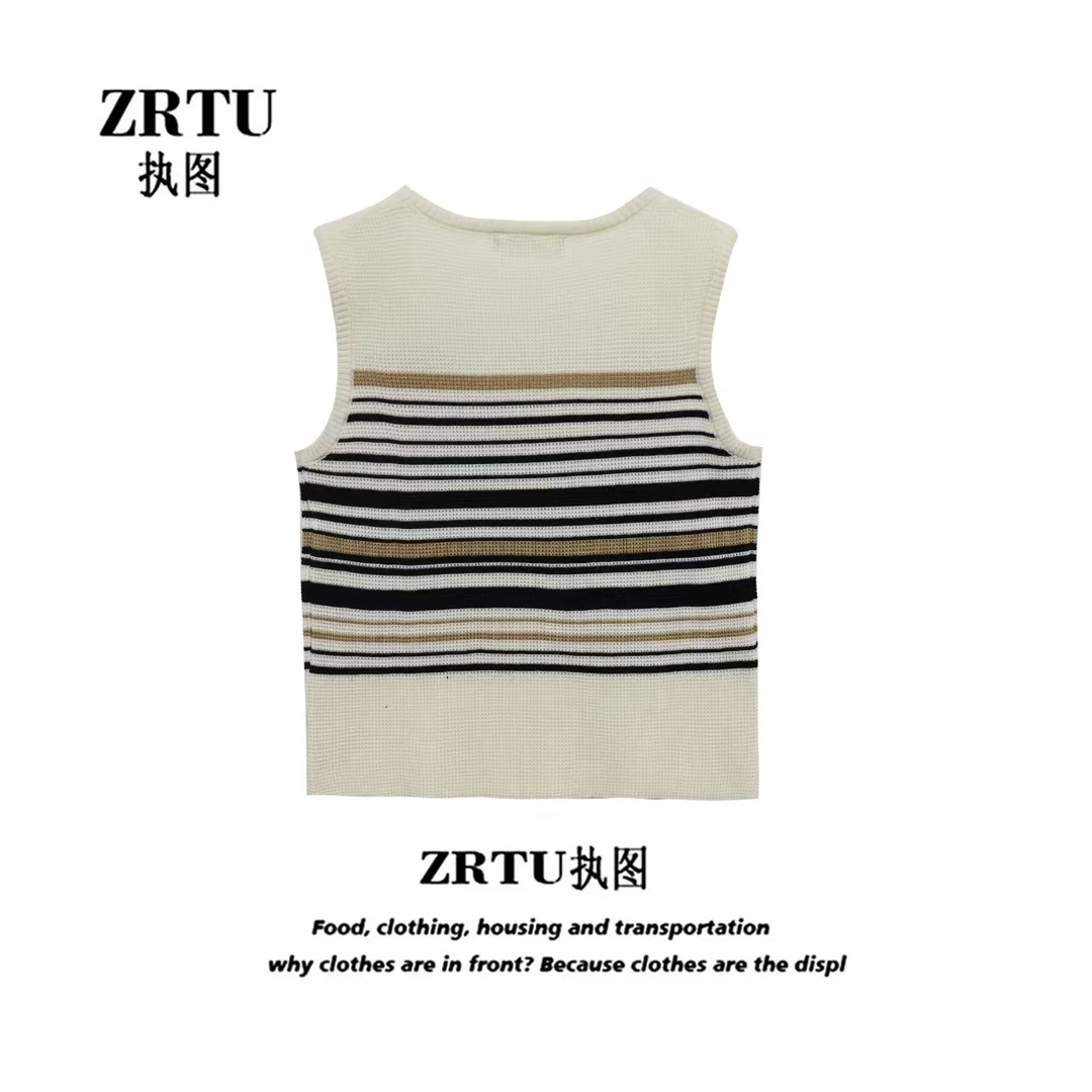 ZRTU/执图新款针织无袖条纹复古时尚背心