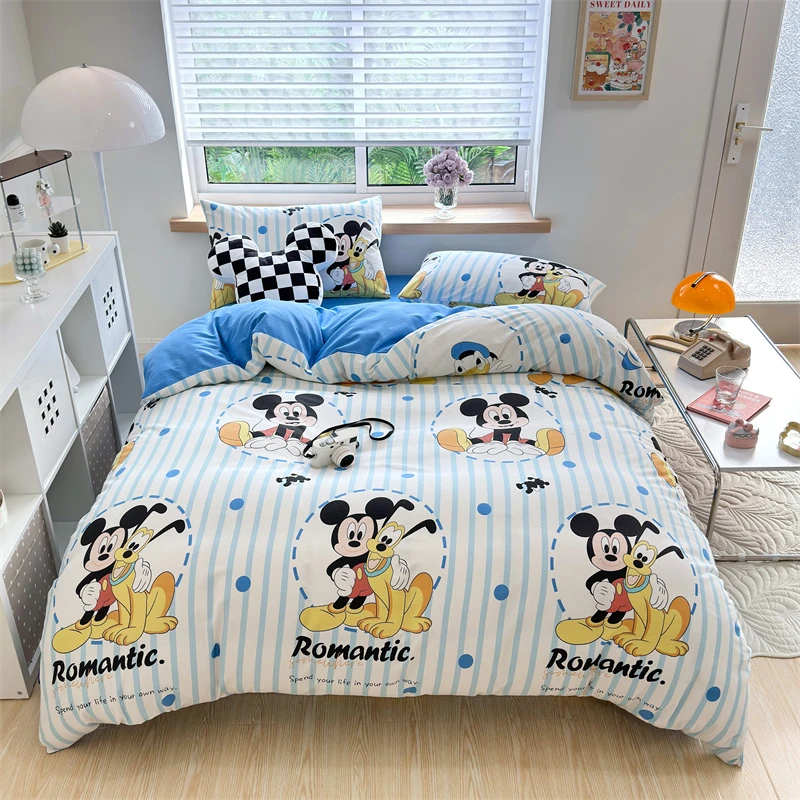 Disney/迪士尼冬季加厚磨毛纯棉100%全棉床上用品四件套可爱印花