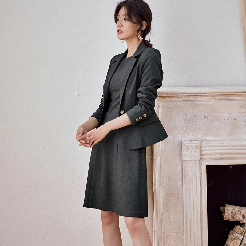 【RH】罗衣知性职业西装套装女2025春季新款外套连衣裙两件套11782