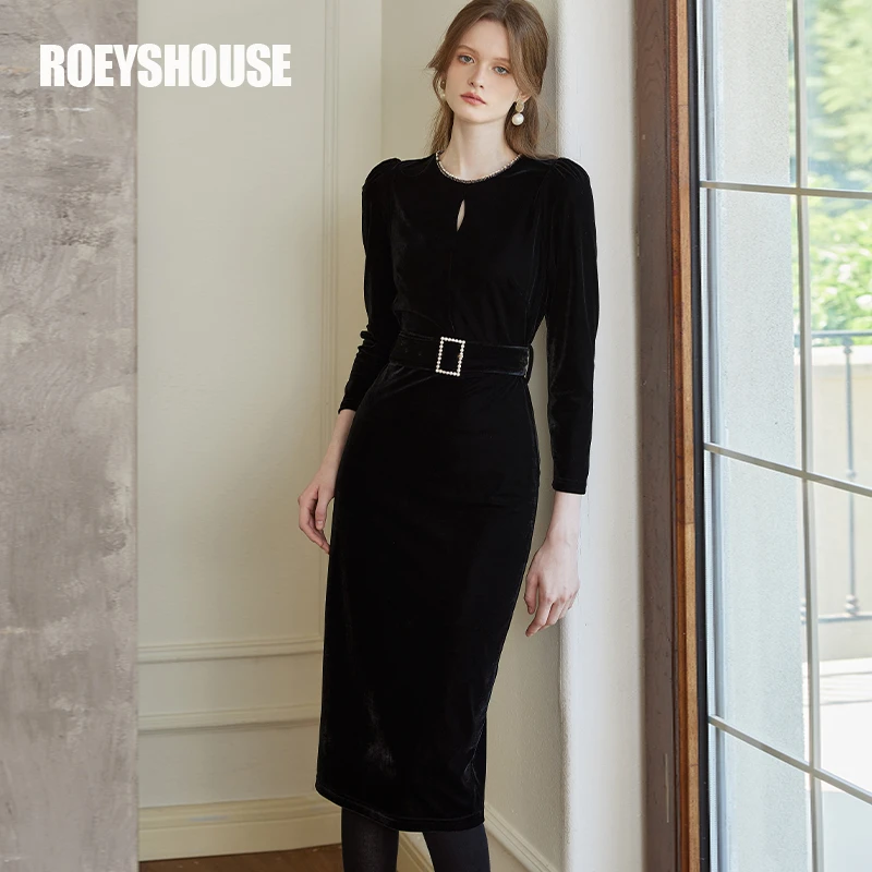 【RH】罗衣法式泡泡袖系带包臀长袖2秋冬新款气质修身连衣裙09711