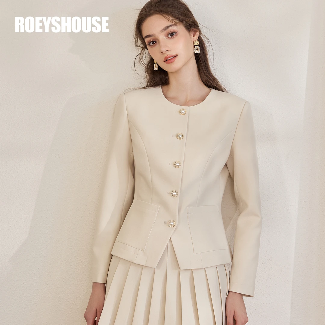 【RH】罗衣时尚通勤杏色西装外套女2025春季新款知性职业一套11036