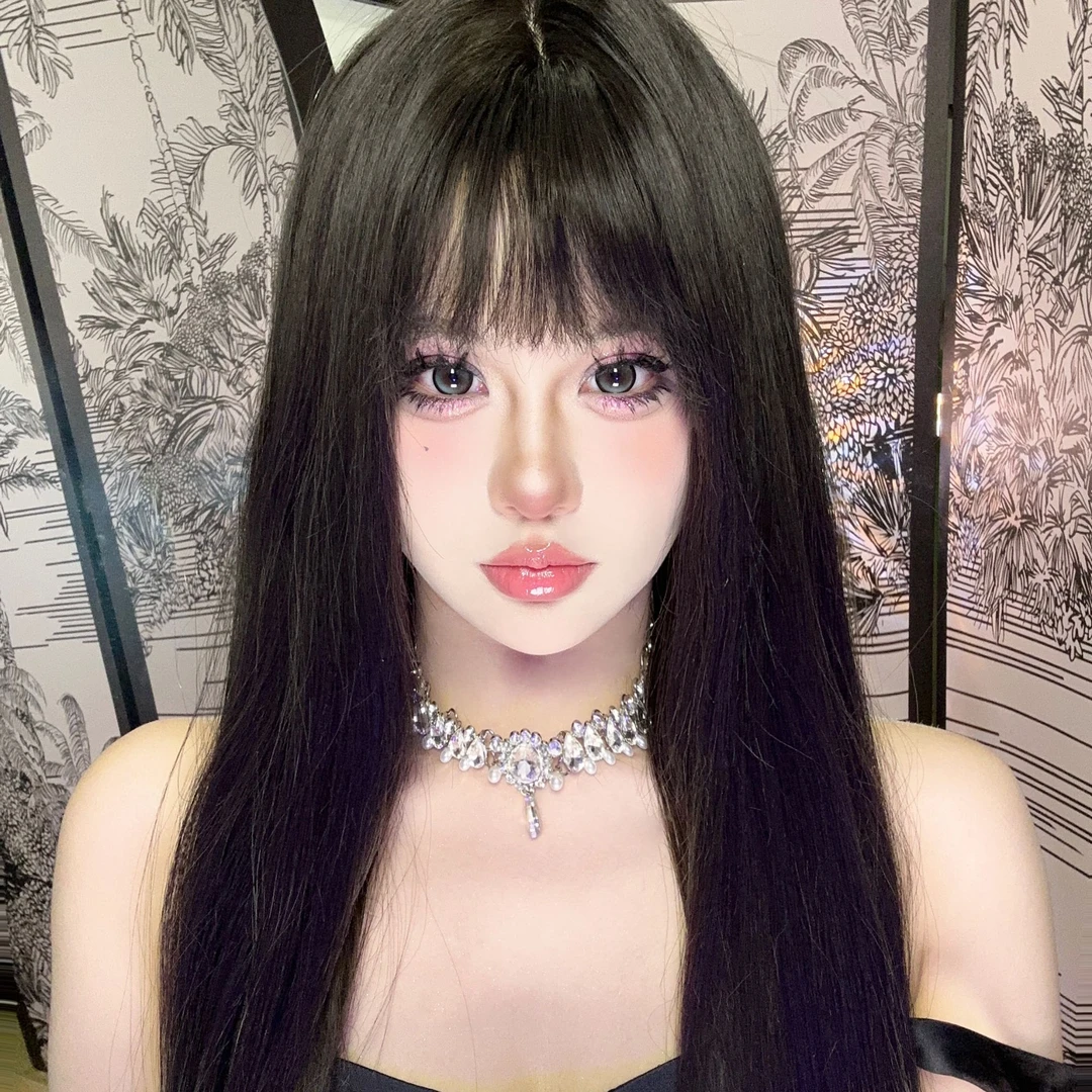富江【百变小晕】禁欲系黑长直齐刘海款小额蕾丝头皮整顶假发头套