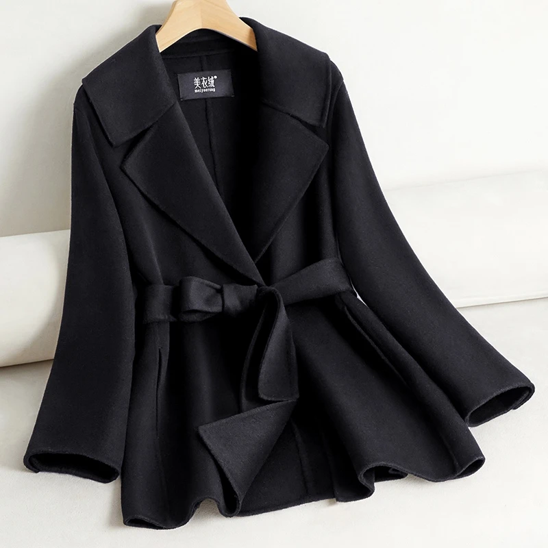 黑色双面羊绒大衣女短款小个子2025新款气质羊毛呢外套秋冬季