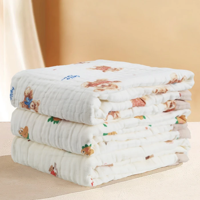 新疆长绒棉100%棉儿童泡泡纱纱布毯100x100cm柔软亲肤可爱婴幼儿