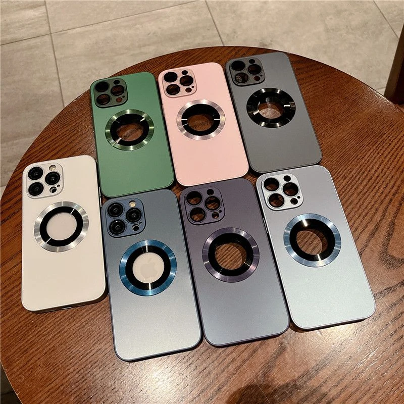 适用苹果16ProMax金属漏标设计护眼AG玻璃手机壳iPhone15磁吸防摔