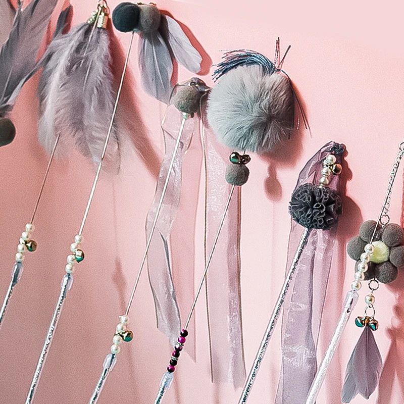 逗猫棒羽毛钢丝逗猫棒毛球铃铛逗猫杆耐咬长杆仙女棒猫玩具逗猫棒