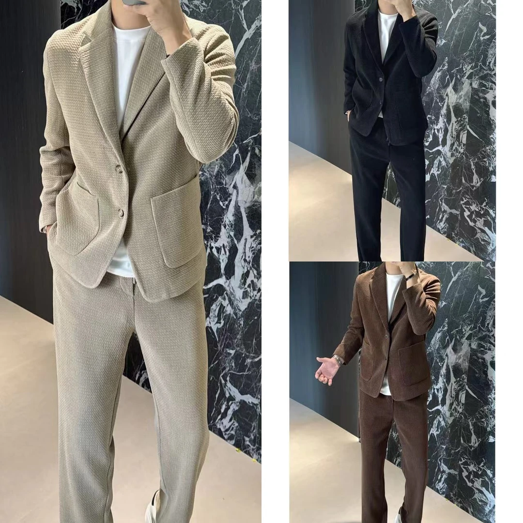 東•Dongzi 老钱风丨萧条风丨男士轻奢净版微阔西服套装 88822