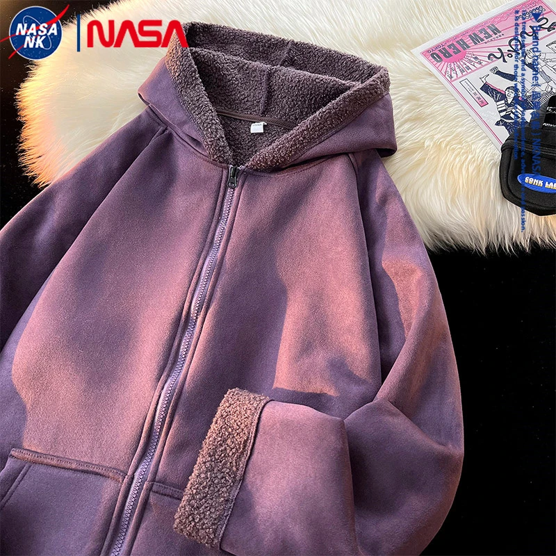 NASA联名一体绒摇粒绒加厚抓绒衣男女款冬季加绒情侣保暖开衫卫衣