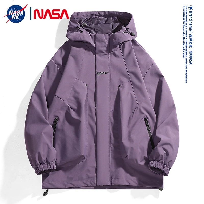 NASA联名紫色硬壳冲锋衣男女款春秋季户外登山百搭机能风工装外套