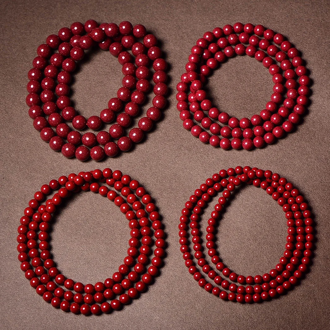 含辰砂工艺品朱砂手链多圈女款原矿紫金砂男款多圈108颗佛珠款