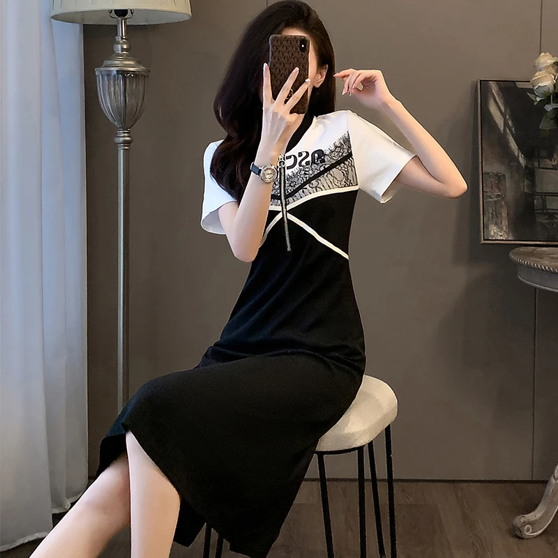 高端精致超好看短袖连衣裙女夏季2024新款气质中长款休闲T恤裙子