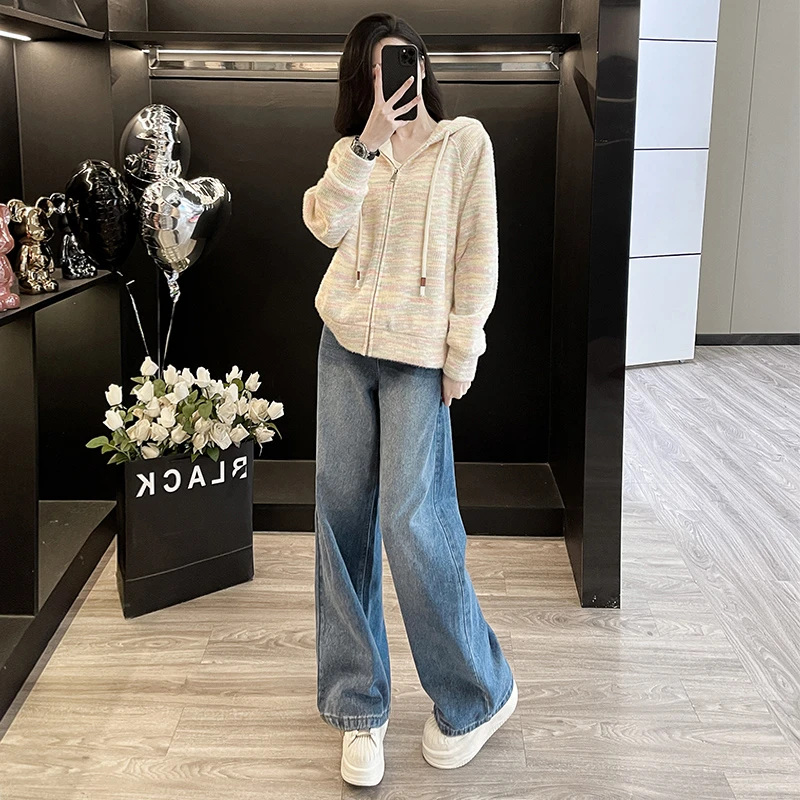欧货穿搭休闲运动套装女秋冬慵懒风减龄连帽卫衣外套牛仔裤两件套