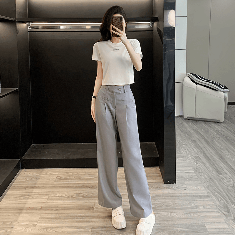 休闲时尚运动套装女夏显瘦时尚洋气减龄气质高腰西装阔腿裤两件套