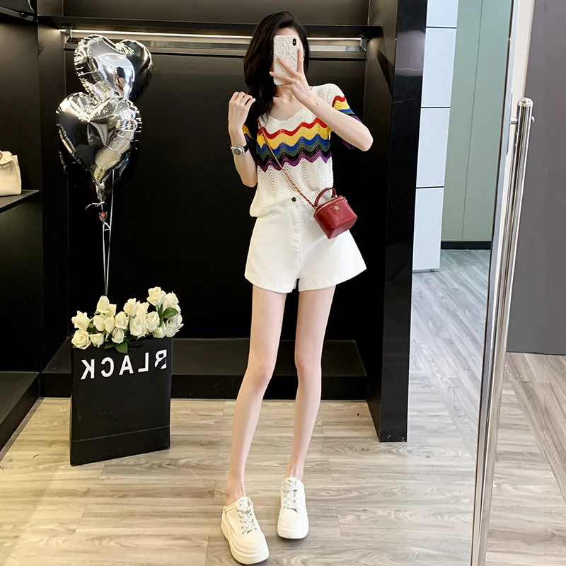 夏装搭配一整套女2025新款小个子显高减龄洋气短袖牛仔短裤两件套