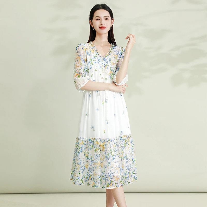 ZHUOXI/着西【2024-着西原创】桑蚕丝印花连衣裙时尚显瘦2Q317-w1
