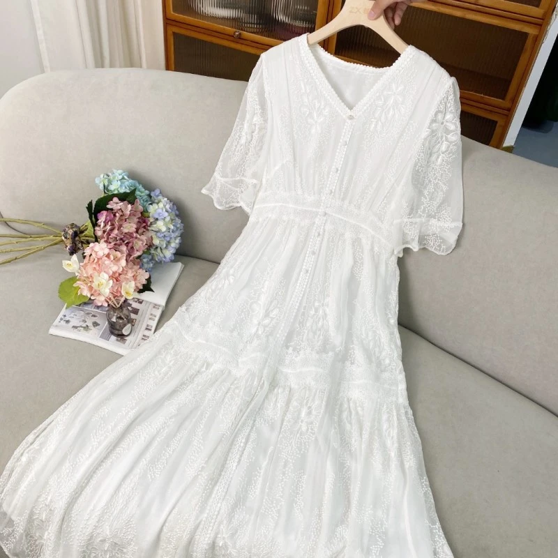 ZHUOXI/着西桑蚕丝裙子女夏季显瘦短袖真丝气质优雅连衣裙子8819