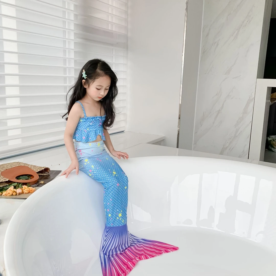 2025新款儿童泳衣人鱼姬女孩儿童鱼尾裙美人鱼尾巴女童泳衣比基尼