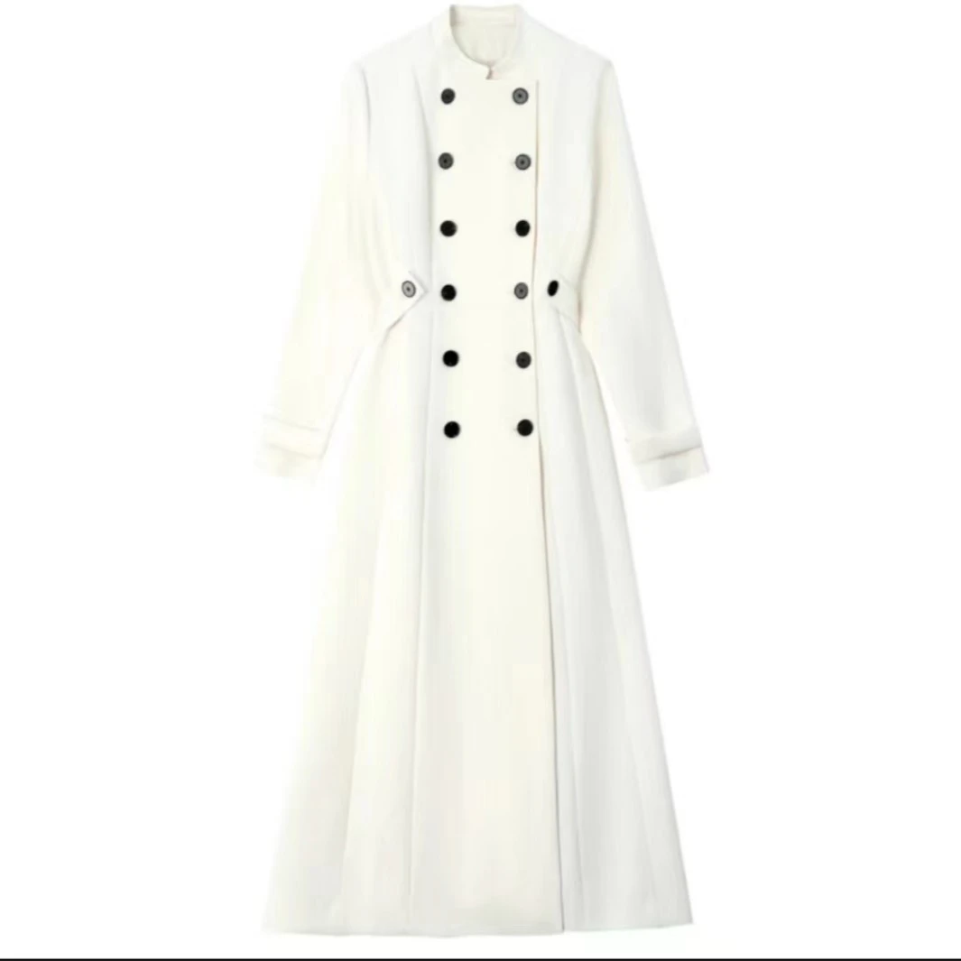 【kk定制】2023赫本风长袖风衣款连衣裙 双排扣设计感两色风衣RF801