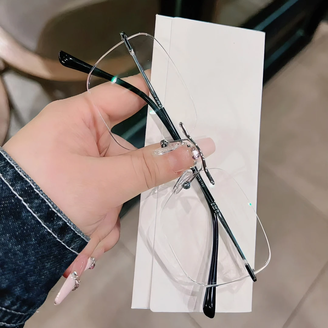 无框近视眼镜男女款可配度数防蓝光近视变色眼睛显脸小神器素颜潮